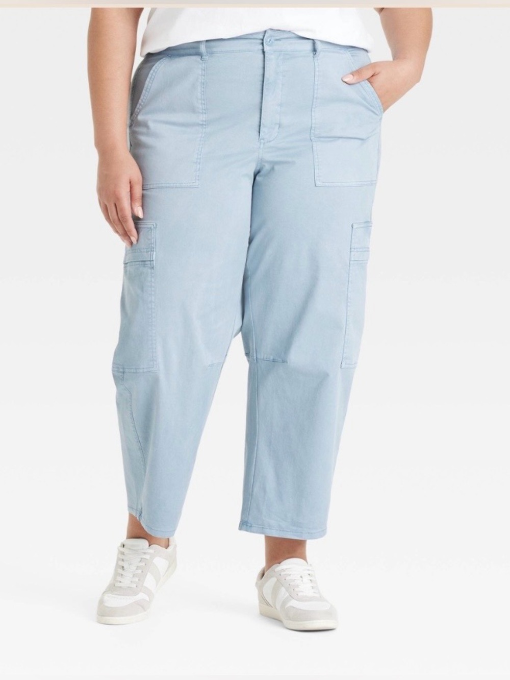 Mid-Rise Barrel Leg Cargo Pants Cotton Twill, Stretch, Ankle Length NWOT